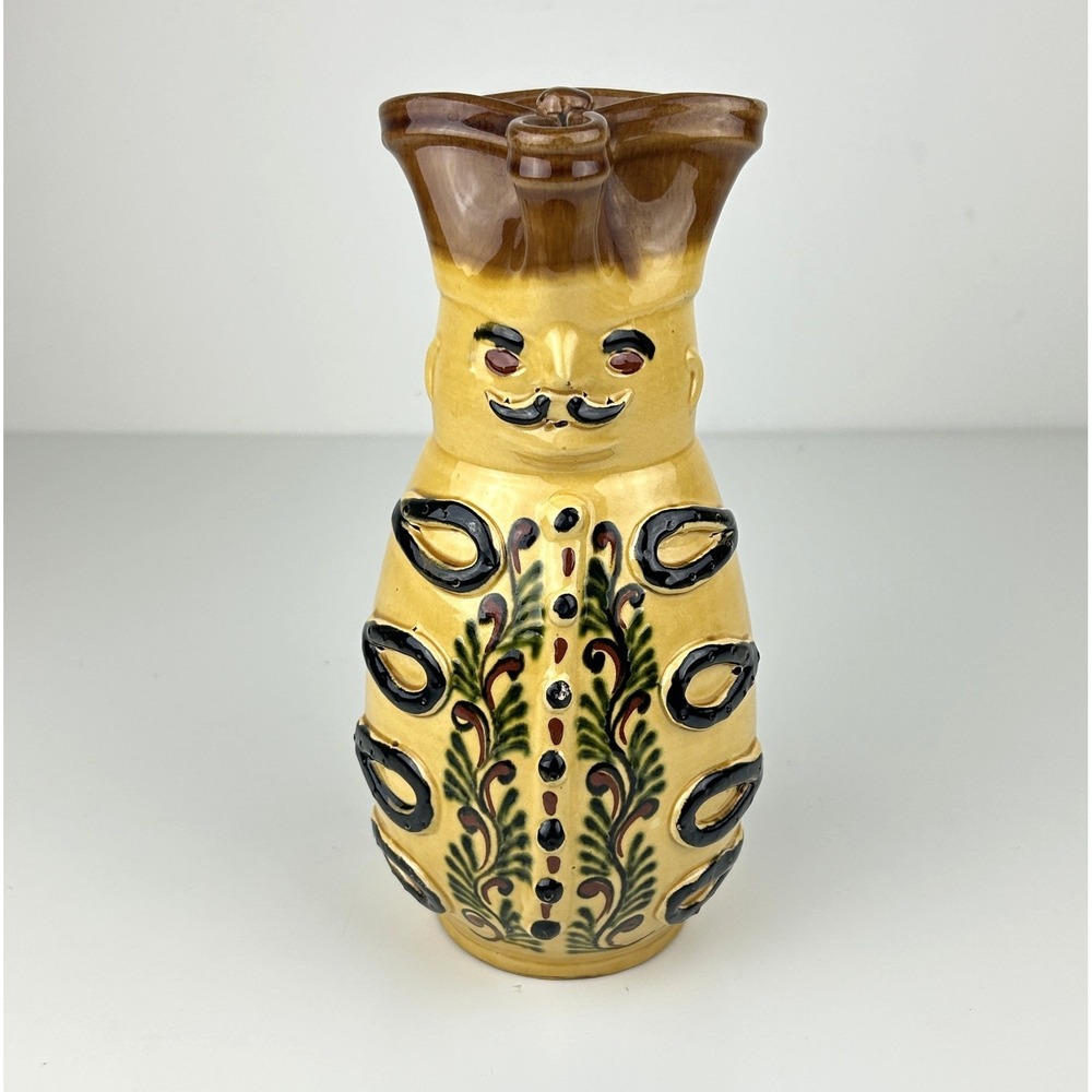 Vintage Hungarian Miska Hussar Wine Jug Hand Painted Folk Art Pottery